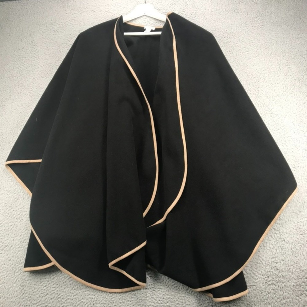 Chico's Sweater Wrap Womens L/XL‎ Black Tan Shawl Open Relaxed FA11-0005